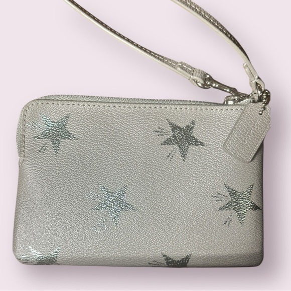 Coach Wristlet Gray Leather with Silver Stars Zipper Detachable Wrist Strap - Picture 2 of 3
